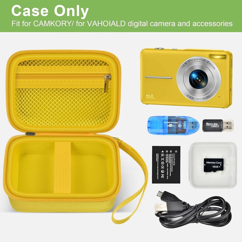 ALKOO Case Compatible with VAHOIALD FHD 1080P Digital Camera/for CAMKORY Digital Point and Shoot/for Kodak PIXPRO FZ45-BK 16MP Vlogging/for IWEUKJLO/for Nsoela, Holder for SD Card More (Yellow) - Image 2